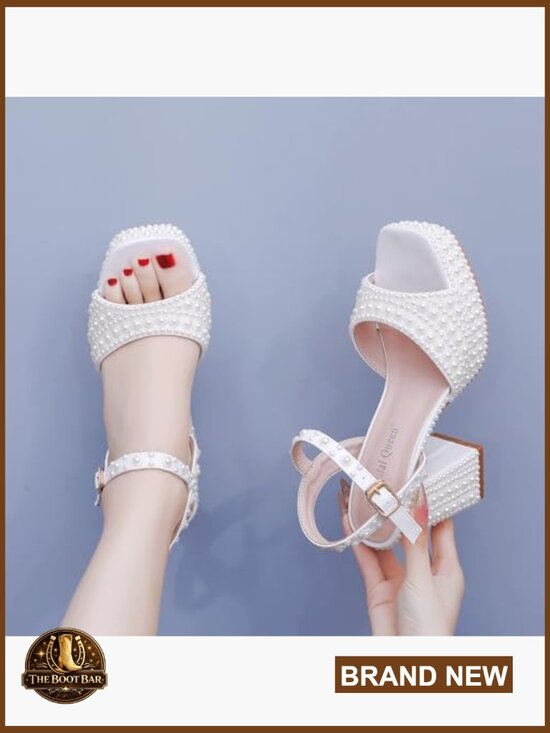 Women Chunky Platform High Heels Ankle Strap Block Heel Sandals Square Peep Toe